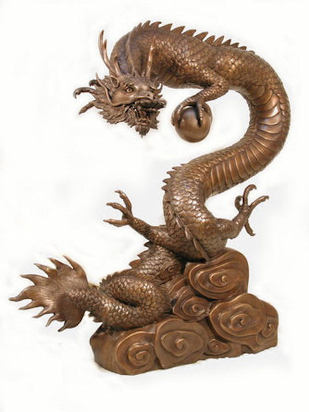 Bronze Dragon with statue Ball in Hand Japanese Chinese sculptures